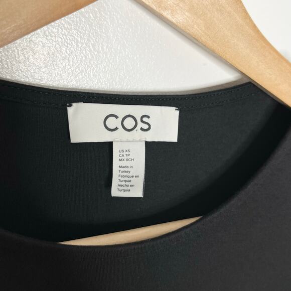 COS Puff Sleeve A Line Mini Dress Womens XS Black Pockets Long Sleeve Cotton - Picture 6 of 10